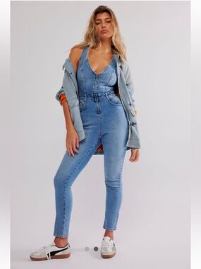 We The Free Light Blue Denim Overall Jumpsuit